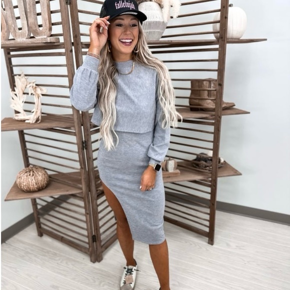 NWOT- HYFVE- Knit Top and Body-con Dress set in Grey. - Picture 3 of 8